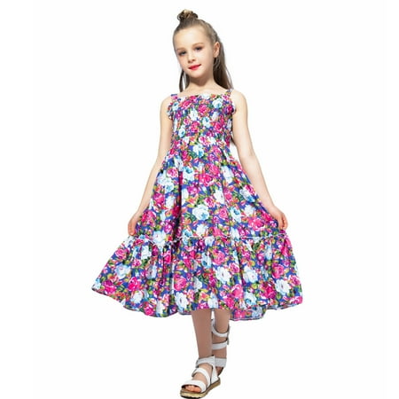 

HTGFGMGW Summer Dresses for Girls Child Fly Sleeve Floral Prints Summer Beach Sundress Party Dresses Princess Dress Toddler Girl Dress Baby Flower Girl Dress Purple