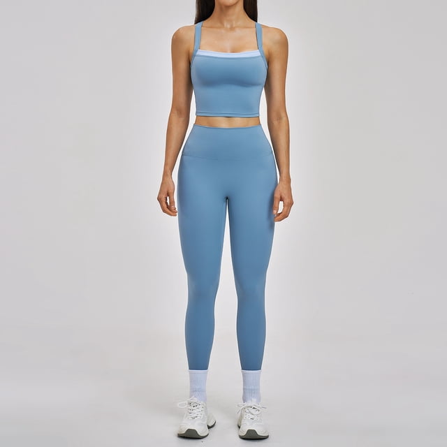 AEXTO Womens Workout Sets Two Piece Spaghetti Strap Tank Top Matching High Waist Leggings Gym Work Out Clothes