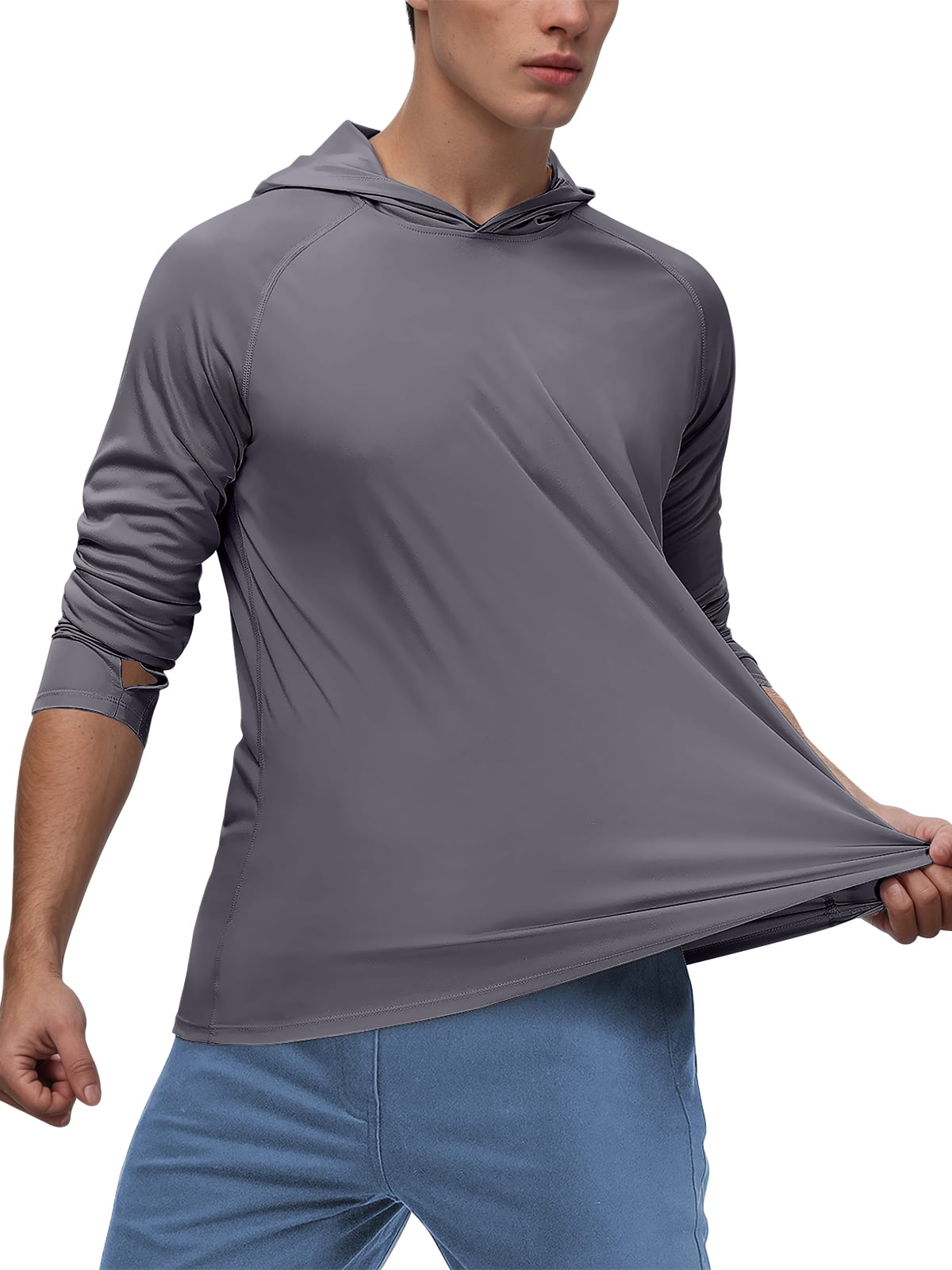 Sanmadrola Mens UPF 50+ Sun Protection Hoodie Fishing Shirts for Men Long Sleeve SPF Hiking Running Workout Thumbhole Shirt Hooded Quick Dry Lightweight
