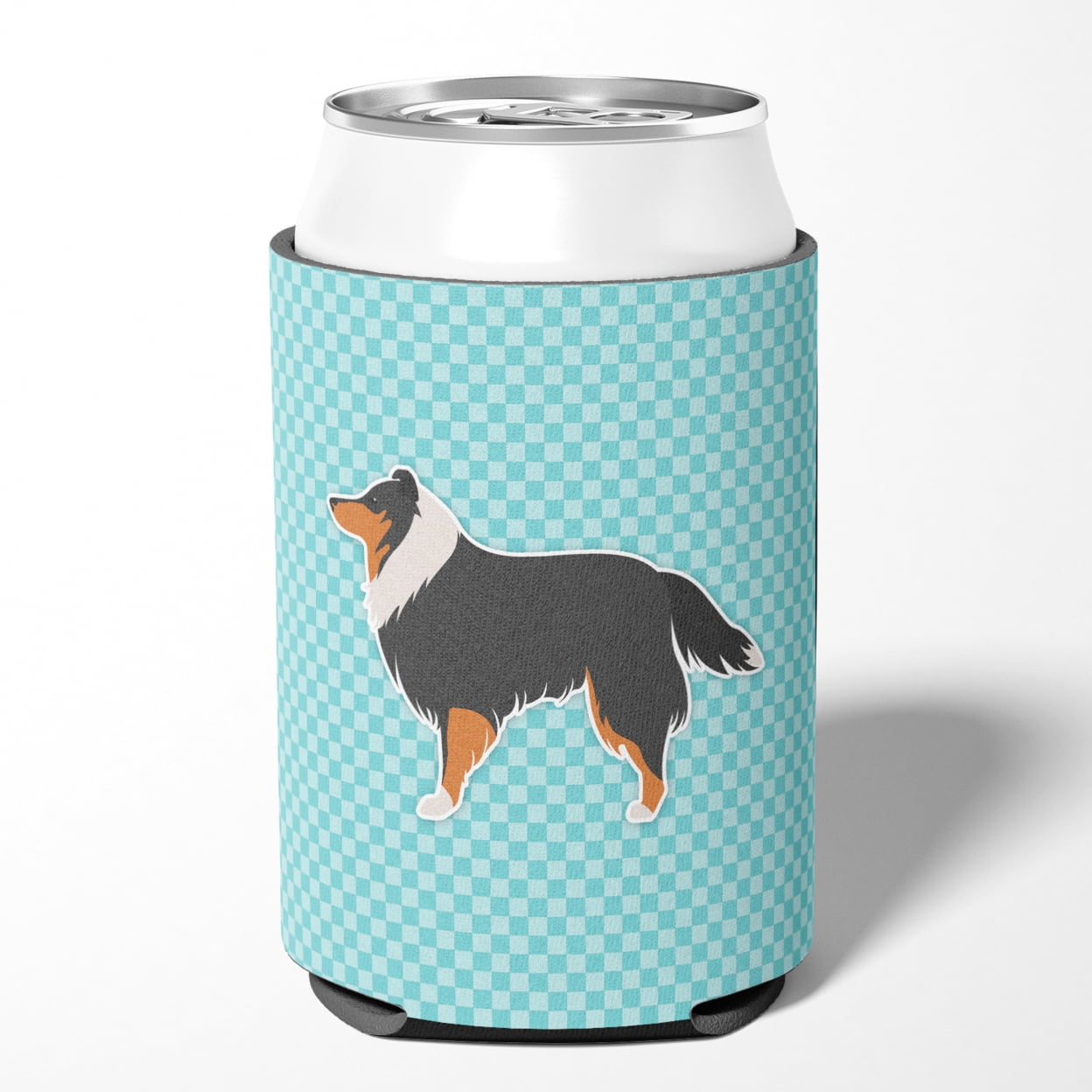 Caroline's Treasures BB3730CC Sheltie/Shetland Sheepdog Checkerboard Blue Can or Bottle Hugger, Can Hugger, multicolor
