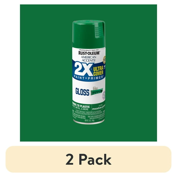 (2 pack) Meadow Green, Rust-Oleum American Accents 2X Ultra Cover Gloss Spray Paint-327897, 12 oz