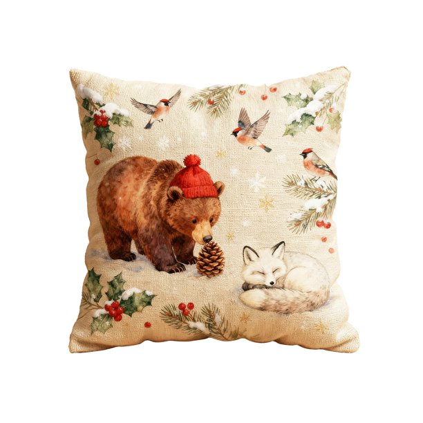 Cubiertas de Almohadas de Navidad 18x18 Festivas Decorativas de Lino con Impresión Gráfica Animales Lindos para la Sala de Estar