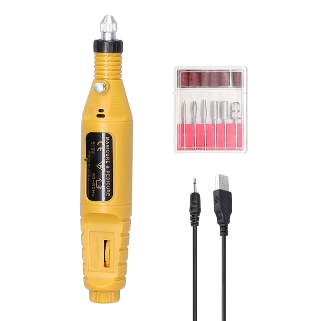Riwcyla Alimentations USB, Broyeur Électrique Portatif pour Ongles, Outil de Retrait de Gelatum, Machine à Vitesse Réglable, Trousse d'Outils Rotatifs de Meulage avec 6 Têtes de Meulage
