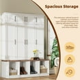 thumbnail image 6 of Farmhouse Hall Tree with 4 Hidden Hanging Hooks, Versatile Walnut Seating Bench with 8 Doors, Entryway Shoe Cabinet with Open Compartment for Living Room, 6 of 9