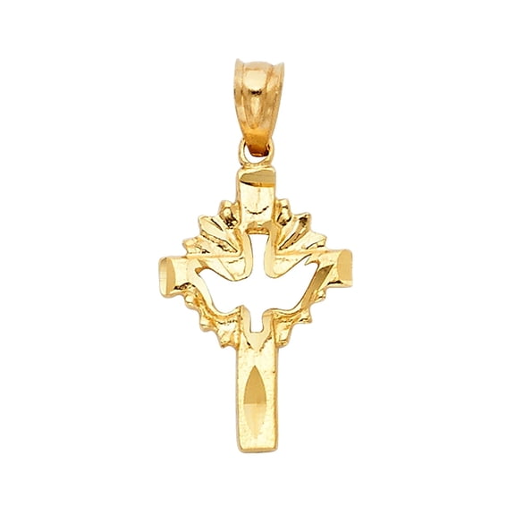 14KY Gold Religious Cross with Holy Spirit Dove Pendant | Yellow Gold Charm Pendant for Necklace Chain | Jewelry Gift for Men Women | 18 x 12 MM | 0.8 grams