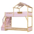 thumbnail image 6 of Harper & Bright Designs Twin over Twin House Bunk Bed with Roof, Twin Size Bunk Bed Frame with Stairs and 3-Color LED Lights for Boys and Girls Bedroom, Pink, 6 of 11