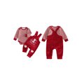 thumbnail image 2 of RUINIXCW Newborn Baby Boy Girl My First Christmas Outfit Infant Fall Winter Clothes Stripe Long Sleeve Romper Embroidery Velvet Overalls Pants Set, 2 of 10