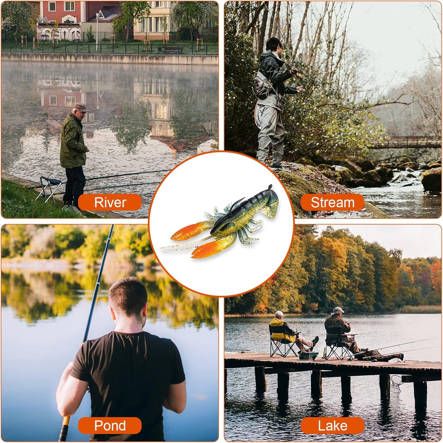 ABPETE Soft Fishing Lures, 5pcs/10pcs Crawfish Lures with Tackle Box, Shrimp Lures with Sharp Hook, Crawfish Baits for Freshwater Saltwater Bass Trout Catfish Salmon