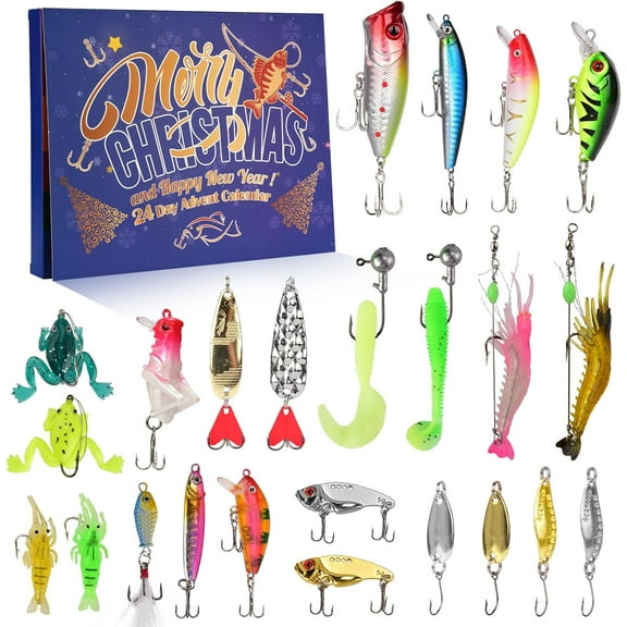Fishing Advent Calendar 2025, 24 Day Christmas Countdown Fishing Lures Tackle Set for Fisher Men, Father, Granpa, Boys - 2025 Xmas Surprise Gift