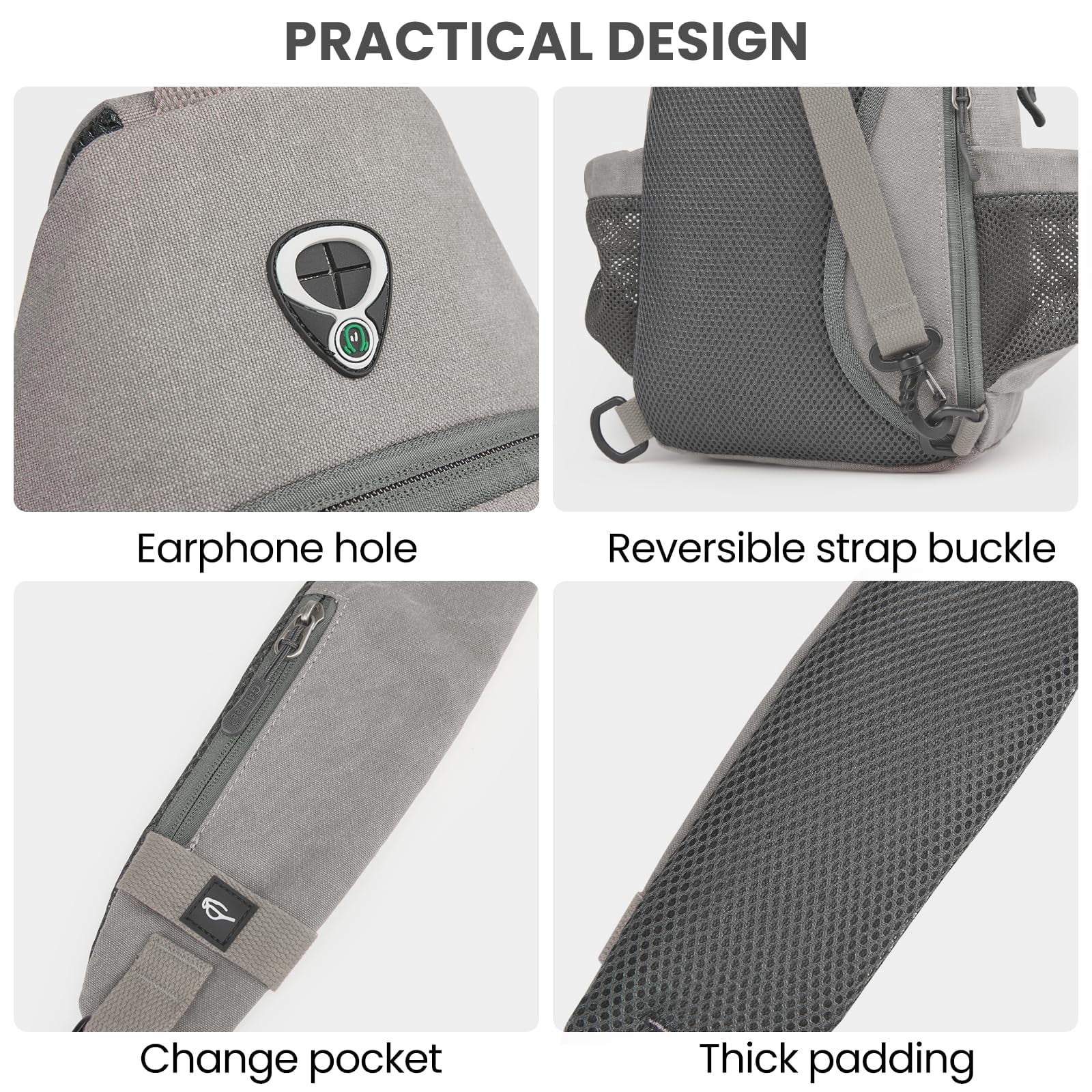 G4Free Canvas Sling Bag Crossbody Backpack with USB Charging Port & RFID Blocking, Hiking Daypack Chest Bag for Women Men