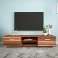 thumbnail image 2 of TV Stand for TVs up to 70 inch, SYNGAR Modern TV Cabinet with Double Doors and 2-Tier Open Shelves, Wood Entertainment Center TV Stand, Media Center Table for Living Room, Bedroom, Walnut, D4648, 2 of 7