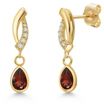 Gem Stone King 14K Yellow Gold Red Garnet and Lab Grown Diamond Earrings for Women | 1.03 Cttw | Gemstone January Birthstone | Pear Shape 6X4MM