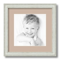 ArtToFrames 13x13 Matted Picture Frame with 9x9 Single Mat Photo Opening Framed in 1.25 Off White Wash on Ash and 2 Grey Beige Mat (FWM-4098-13x13)
