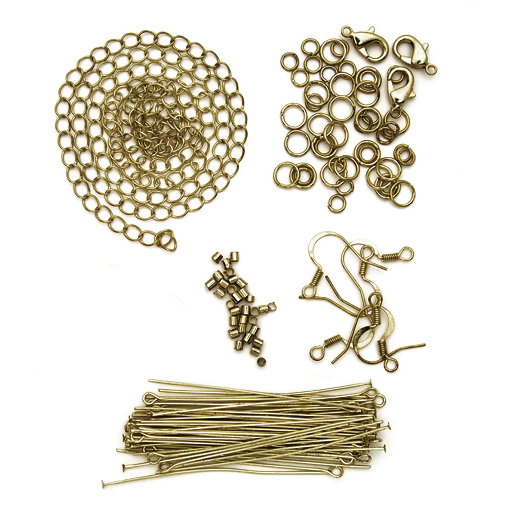 DIY Metal Bronze Jewelry-Making Findings Starter Pack, 75 piece