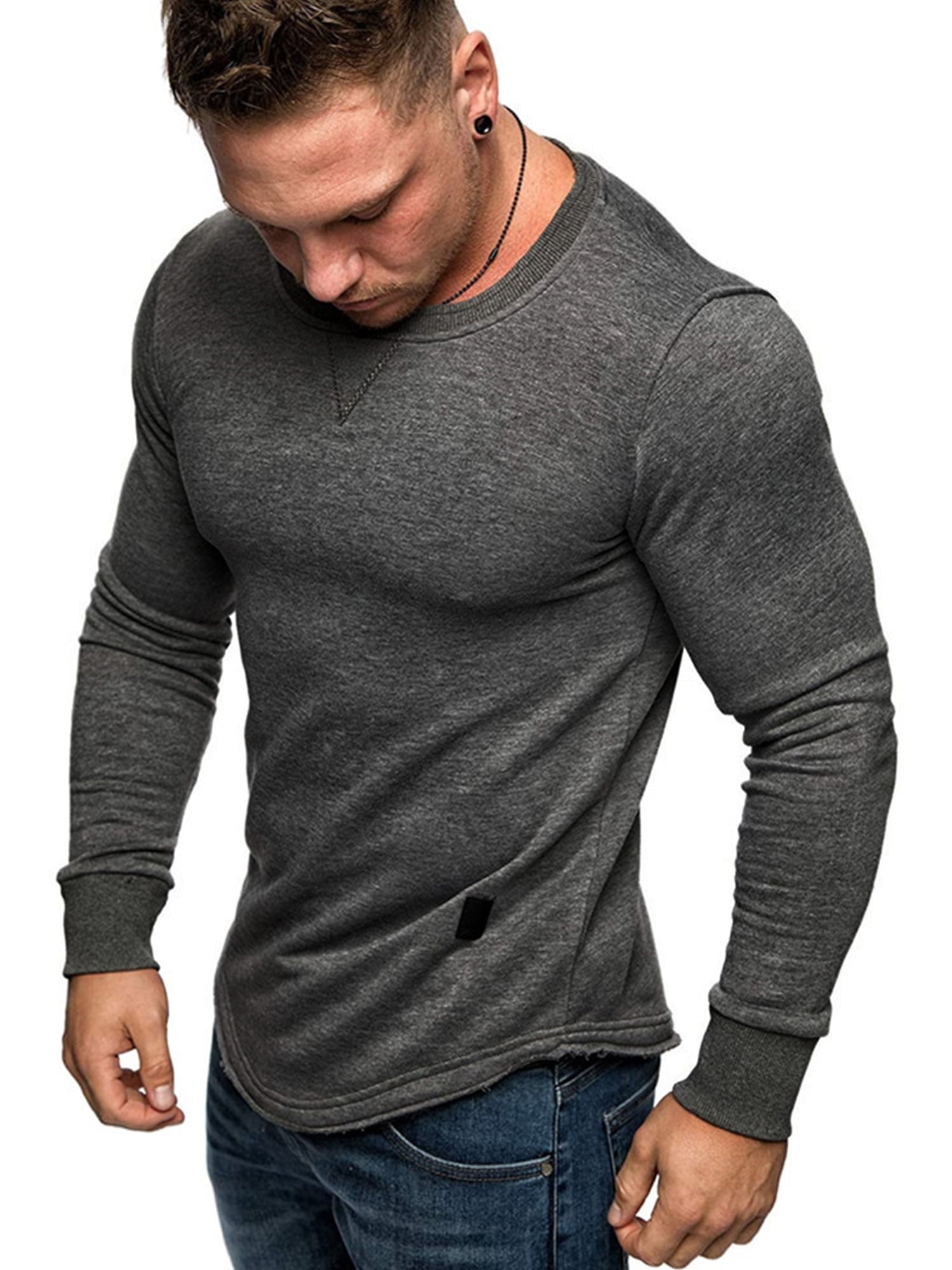 Mens Jogging Muscle Long Sleeve T Shirt 