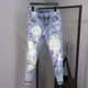 thumbnail image 4 of Pantalones vaqueros ajustados con estampado gráfico para hombre, estilo hip hop, para motocicleta, de corte acampanado, rectos, de alta calidad, tallas XS, 4 of 5