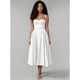 thumbnail image 4 of White Womens Spaghetti Strap Sweetheart Neckline Cinched Waist A-Line Midi Dress, 4 of 8