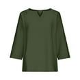 thumbnail image 4 of JINMGG Fall Long Sleeve Shirts for Women Womens Spring and Summer V-Neck Long Sleeve Solid Loose Casual Cotton Army Green XL, 4 of 6