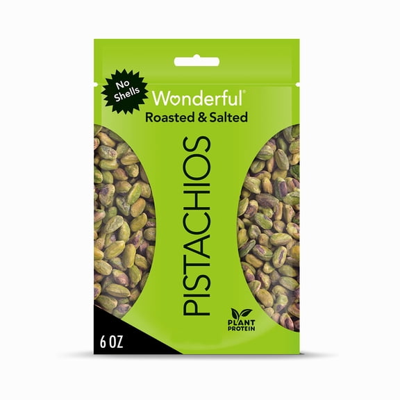 Wonderful Pistachios No Shells, BDF32 Roasted & Salted Nuts, 6 Ounce Resealable Bag, Protein Snacks, Gluten Free, Healthy Snacks for Adults