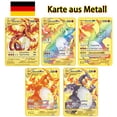thumbnail image 3 of Cartas de Pokémon de acero Treingi 2024 en metal dorado alemán Charizard Vmax DX GX Rainbow Card Kids Collection Birthday Gift Playing Cards Game, 3 of 5