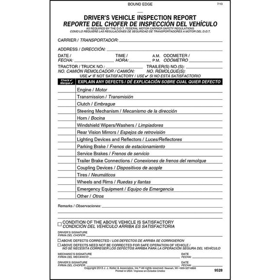 Simplified Driver Vehicle Inspection Report Book 10-pk. - Bilingual, 2-Ply Carbonless, 5.5"x8.5", 31 Sets of Forms Per DVIR Book