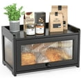 thumbnail image 1 of Bamboo Bread Box for Kitchen Counter, Large Capacity Bread Storage Container Farmhouse Bread Box with 3 Sides Wavy & Back Clear Window, Breadbox Bread Bin Holder for Homemade Bread, Black, 1 of 8