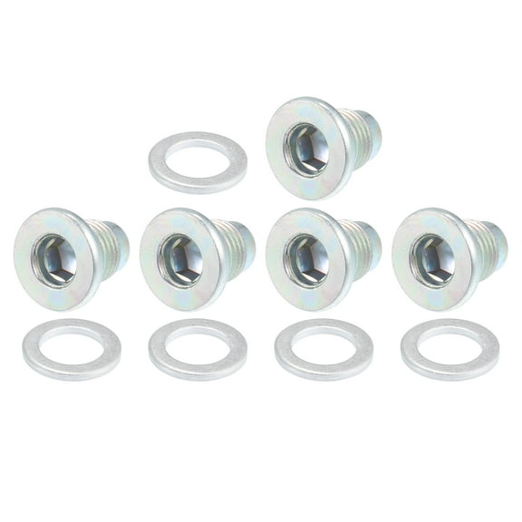 Unique Bargains 5 Set Car Oil Drain Plug with Gasket No.FS5021249 for Mazda 3 2006-2023 Metal Silver Tone