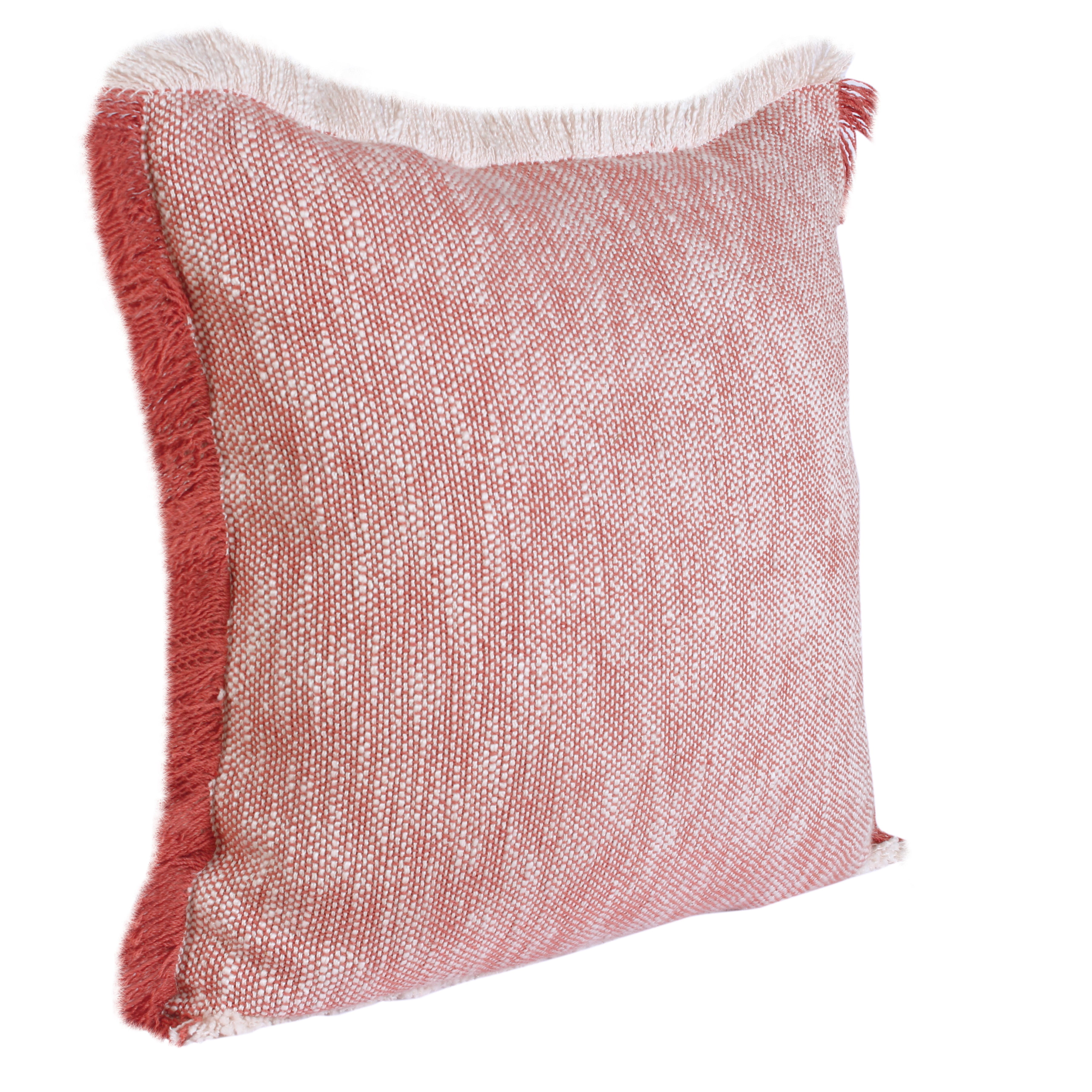 Ox Bay Bennett 20" x 20" Red/Ivory Solid Fringed Cotton Adult Decorative Throw Pillow Cover