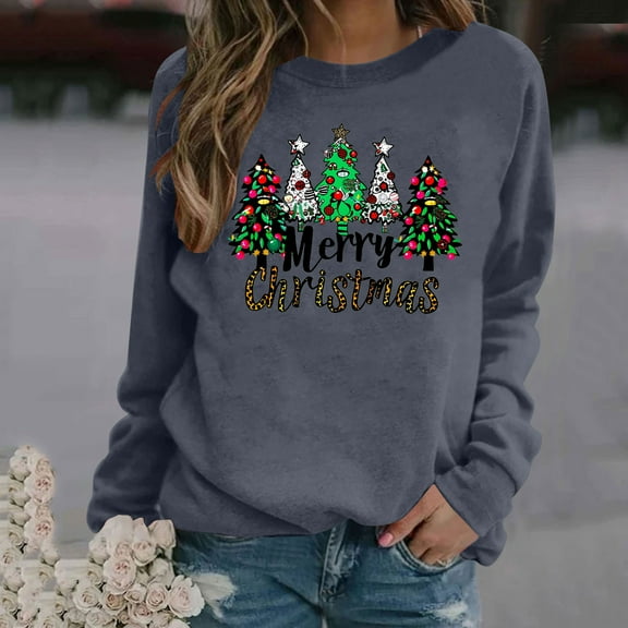 EchfiProm Merry Christmas Sweatshirts for Women Graphic Plus Size Sweatshirt Oversized Letter Print Pullover Womens Clothes Long Sleeve