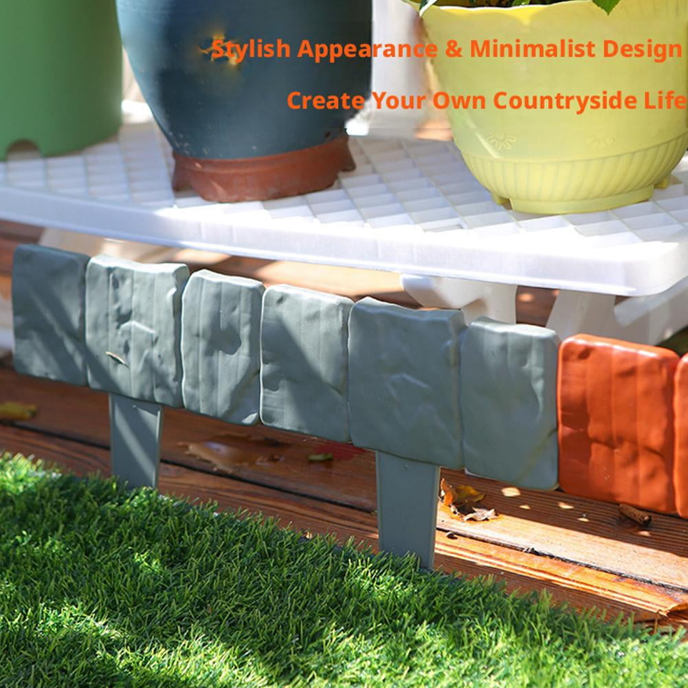 20pcs Interlocking Garden Landscape Border Fence with Stone Look Plastic Lawn Edging