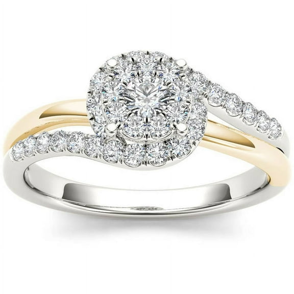 1/2 Carat T.W. Diamond Yellow Two-Tone Cluster Bypass 10kt White Gold Engagement Ring