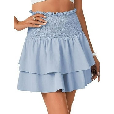 Elegant High Waist Flared Mini Skirt with Cascading Double Layer Ruffles and Flowy Hem