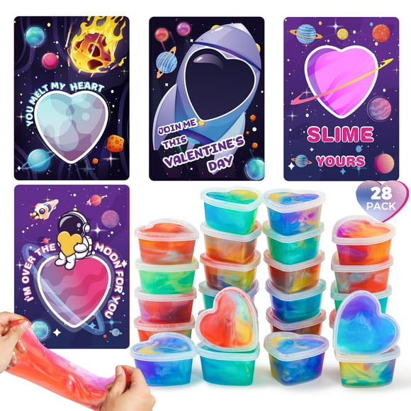 Tarjetas de San Valentín ShyLizard, set de regalo con slime de 28 piezas