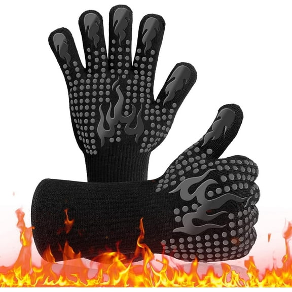 TEXIJUSO Barbecue Gloves Heat Resistant Oven Gloves with 800 Degrees Extremely Heat Resistant Cooking Gloves for Baking Grilling Cooking BBQ