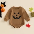 thumbnail image 2 of Okbabeha Baby Girl Boy Halloween  one-piece  Pumpkin Face Sweatshirt Romper Pumpkin Patch Bodysuit Halloween Clothes Outfit, 2 of 8