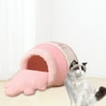 thumbnail image 3 of Cama de gato Pot para de interior Casa de dibujos animados cálida Cueva Cama de suave Cojín extraíble y lavable , Rosa, 3 of 8
