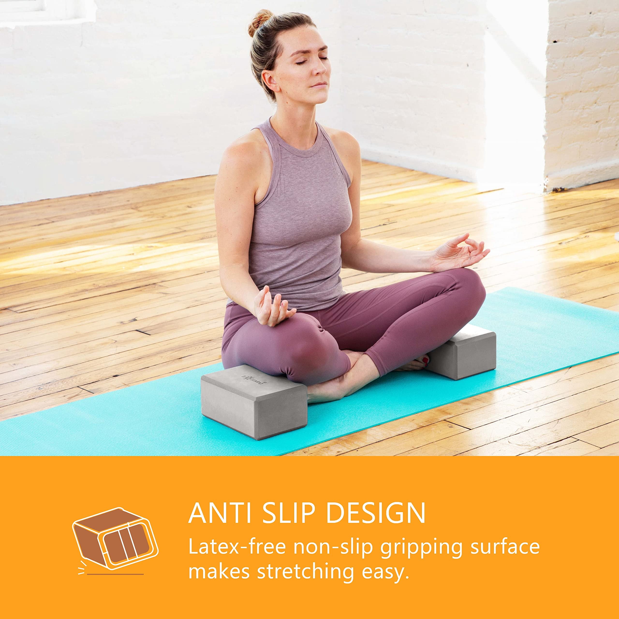Sol Living Yoga Blocks 2 Pack High Density EVA Foam Yoga Cushion Stretching Pilates Meditation Exercise Equipment Support Deepen Poses Odor Free Non Slip Yoga Accessories - 4" x 6" x 9"- Grey