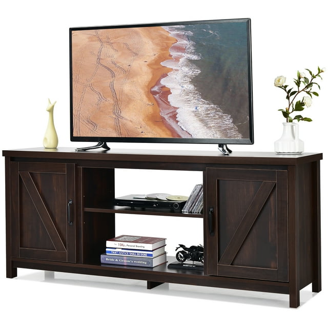 Costway Meuble Télé de 59 Pouces Console Multimédia Centre avec Armoire de Rangement pour Télé de 65 Pouces Café