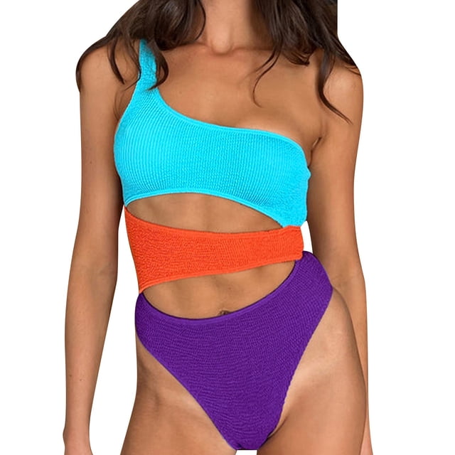 Aayomet Maillot de Bain avec Coutures à Motifs Colorés (Bleu, G)