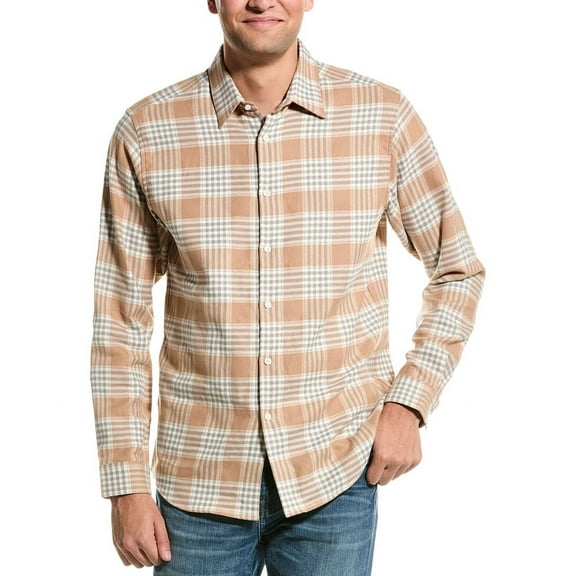 Theory mens Irving Flannel Shirt, l, Beige