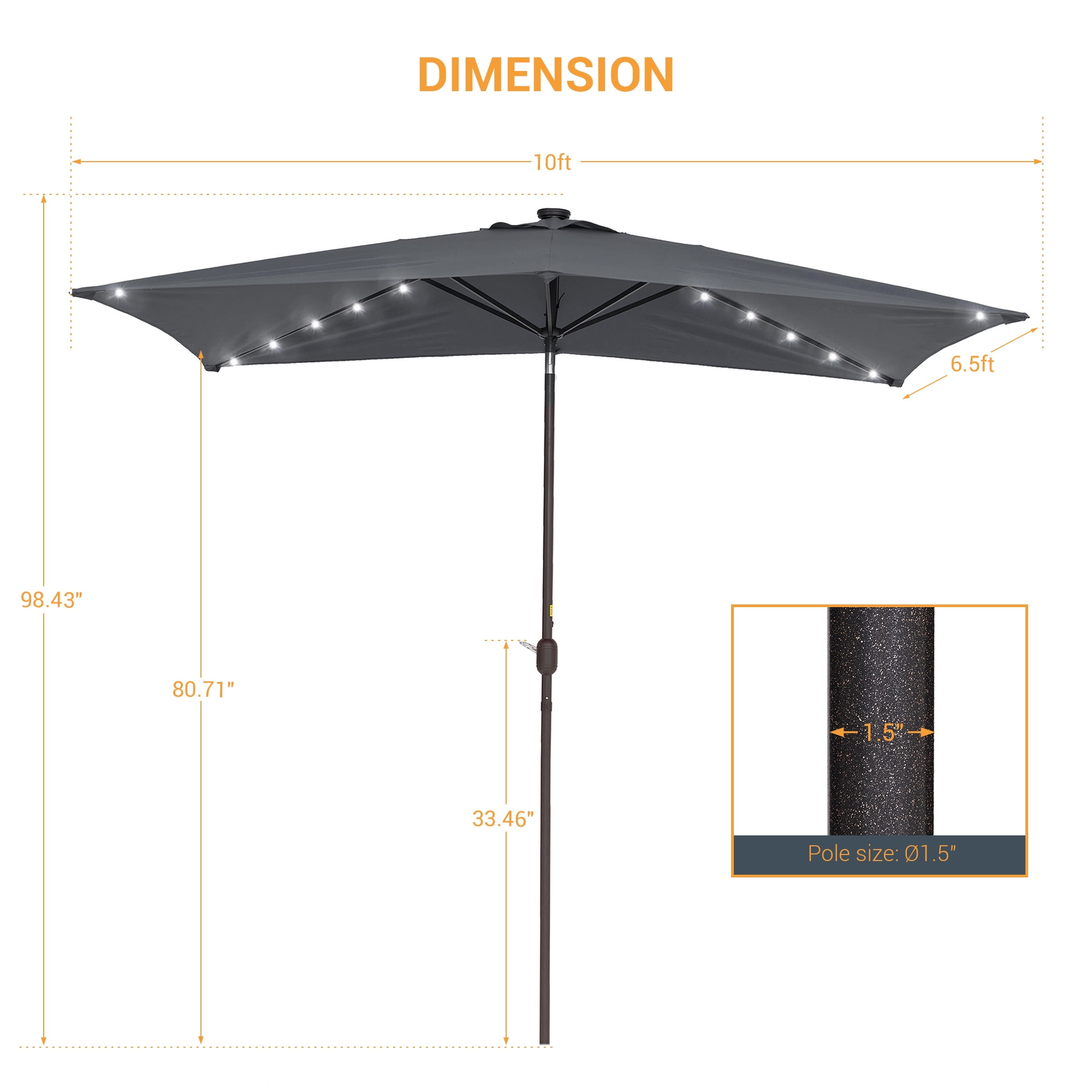 ACEGOSES 10x 6.5ft LED Solar Outdoor Patio Rectangle Table Umbrellas with Non-Fading Canopy for Garden and Yard,Anthracite