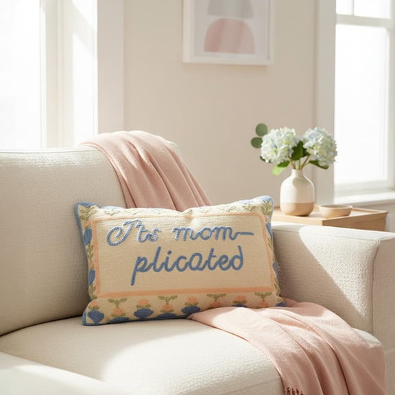 It's Mom-Plicated Decorative Lumbar Pillow, Blue and Pink, 14" x 9", Mother's Day by Way To Celebrate