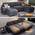 thumbnail image 4 of Sunny Heart Modular U - Shaped Chenille Sleeper Sofa with Pull - Out Bed, USB Ports, Adjustable Backrest & 2 Storage Seats, Tool - Free Assembly, Dark Grey for Living Room, 4 of 9