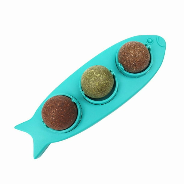 Kuymtek Bolas Menta para Gatos Comestibles para Gatos Bolas Masticación Giratorias 3 en 1 (azul)
