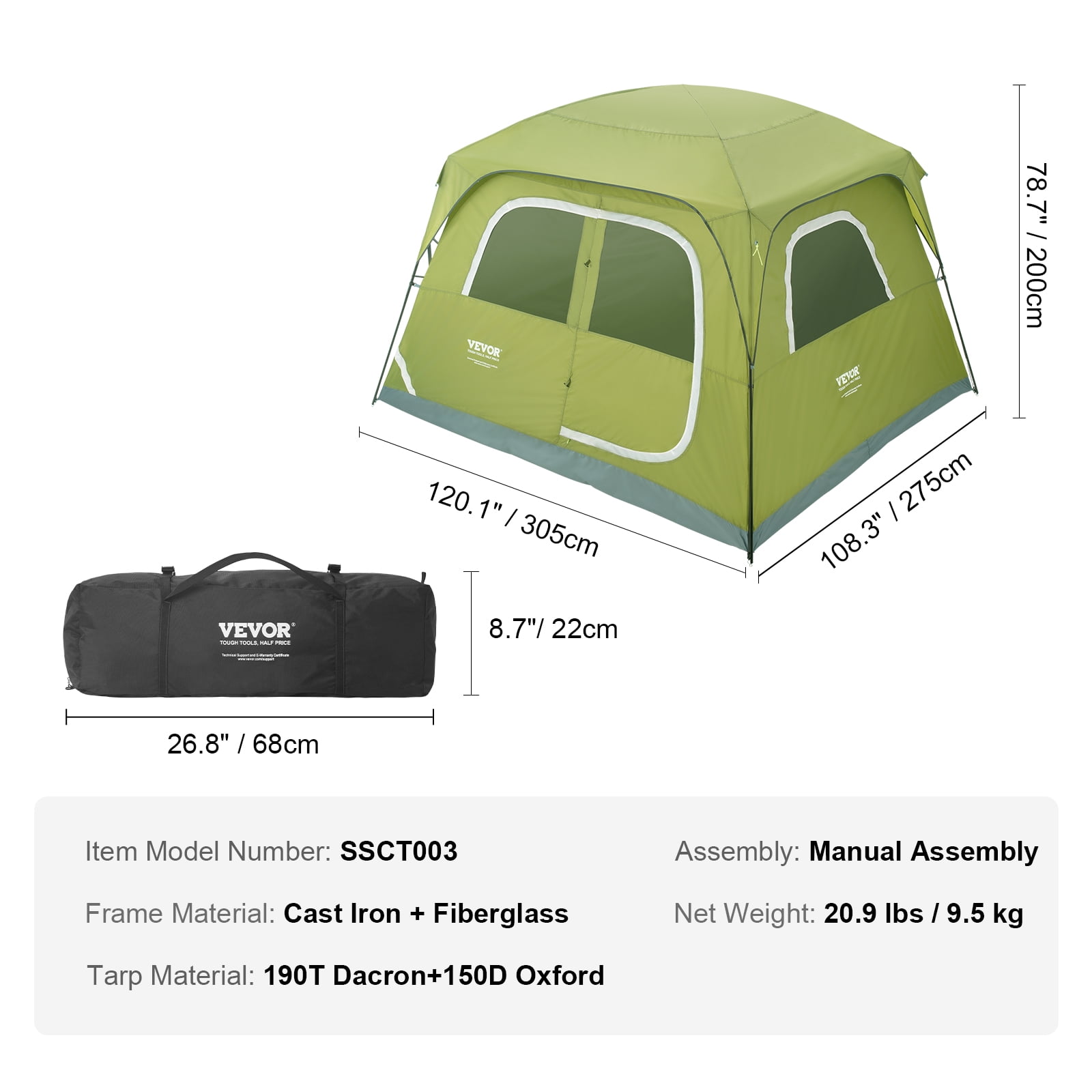 BENTISM Camping Tent Portable Dome Tent, 10 x 9 x 6.5 ft for 6