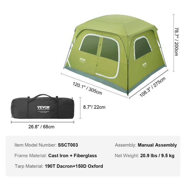 VEVOR Camping Tent, 10 x 9 x 6.5 ft Fit for 6 Person, Waterproof