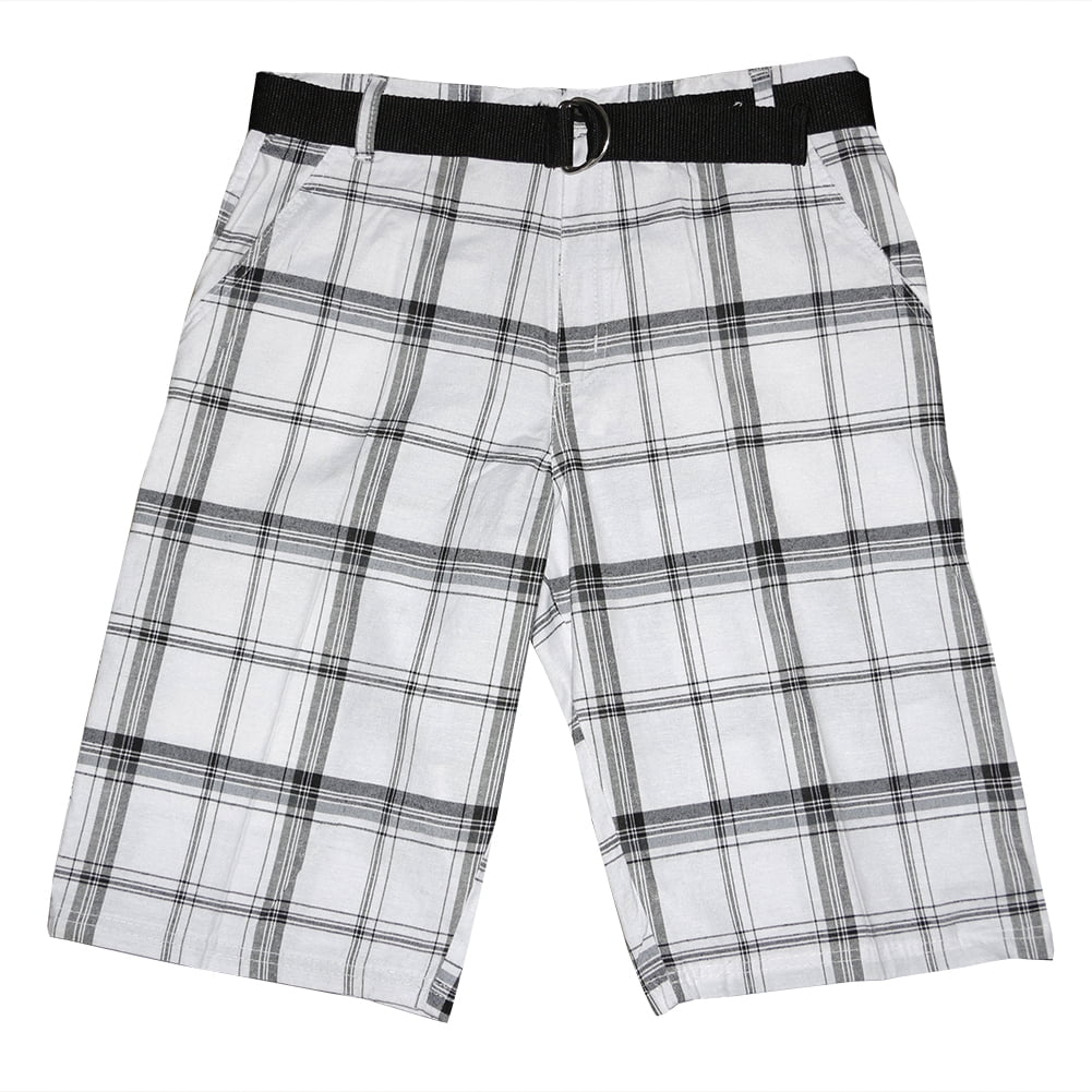 Men's Plaid Shorts Casual Belted 4Pocket Adjustable Comfort Striped