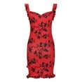 thumbnail image 6 of Sakmal Red Sundresses for Women 2024 Mini V-Neck Ruffle Floral Sleeveless Pleated Asymmetrical Bodycon Dress, 6 of 7