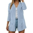 thumbnail image 2 of felwors Womens Casual Lightweight with Pocketes Long Sleeve Open Front Cardigan Light Blue, M, 2 of 8