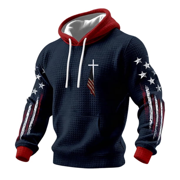 Mens Tops Manga Larga Impresa Casual Tres Cuartos de Manga Sudadera con Capucha Hombres Blusa de Moda